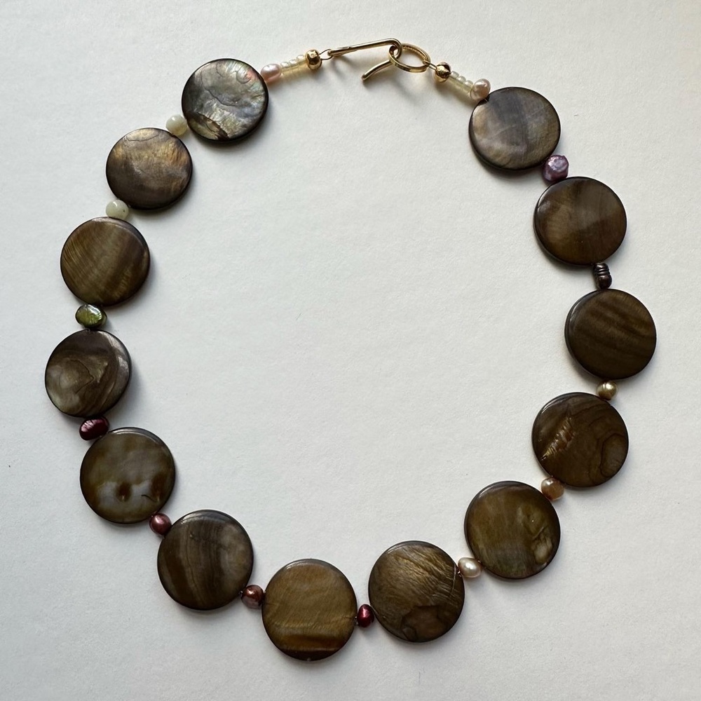 Handmade freshwater pearl and shell necklace